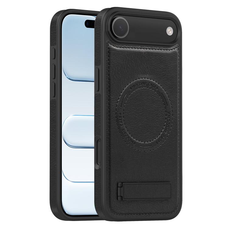 For iPhone  Air Multi-function Holder MagSafe PU Phone Case(Black)