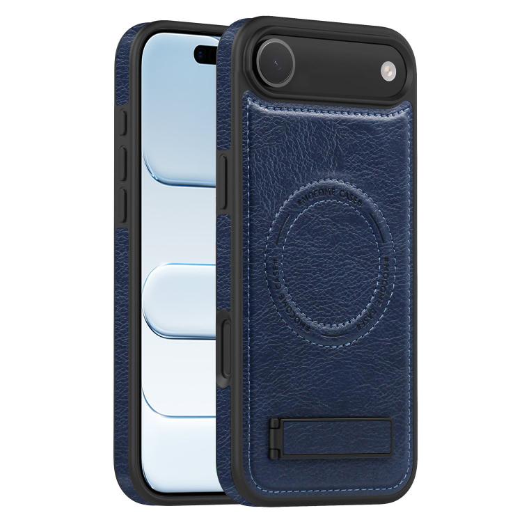For iPhone  Air Multi-function Holder MagSafe PU Phone Case(Blue)
