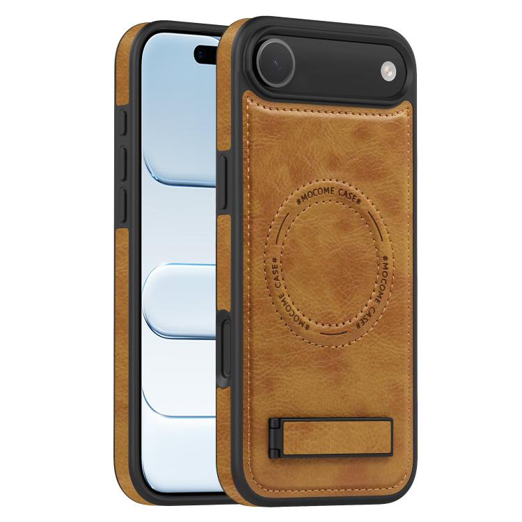 For iPhone Air Multi-function Holder MagSafe PU Phone Case(Brown)