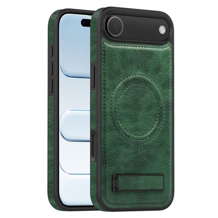 For iPhone  Air Multi-function Holder MagSafe PU Phone Case(Dark Green)