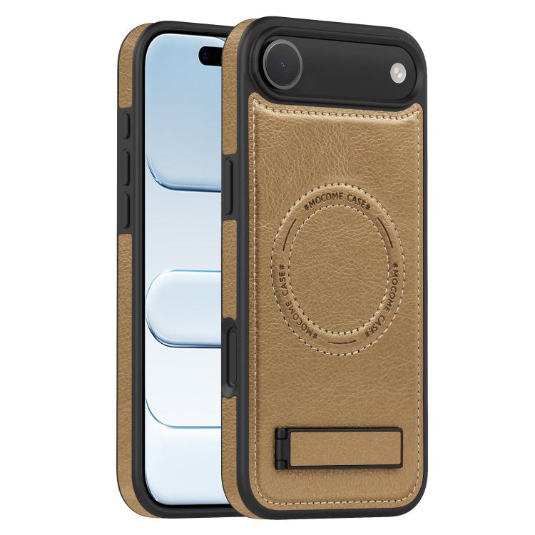 For iPhone Air Multi-function Holder MagSafe PU Phone Case(Desert Gold)
