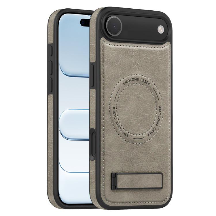 For iPhone Air Multi-function Holder MagSafe PU Phone Case(Gray)
