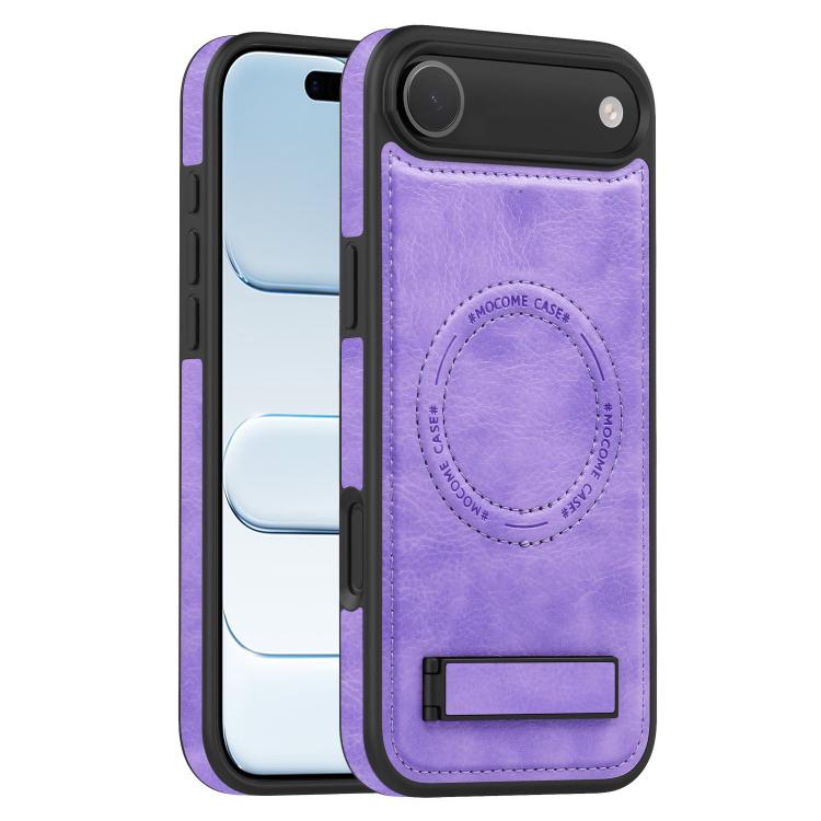 For iPhone  Air Multi-function Holder MagSafe PU Phone Case(Purple)