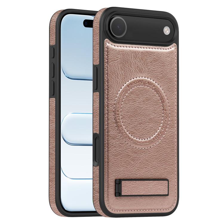 For iPhone  Air Multi-function Holder MagSafe PU Phone Case(Rose Gold)