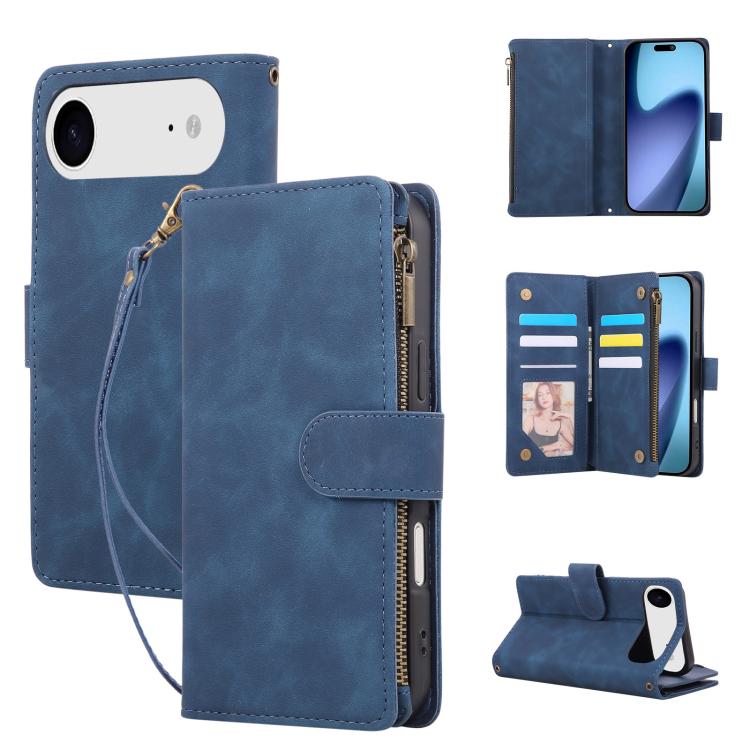 For iPhone Air Multifunctional Multi-Card Wallet Phone Leather Case(Blue)