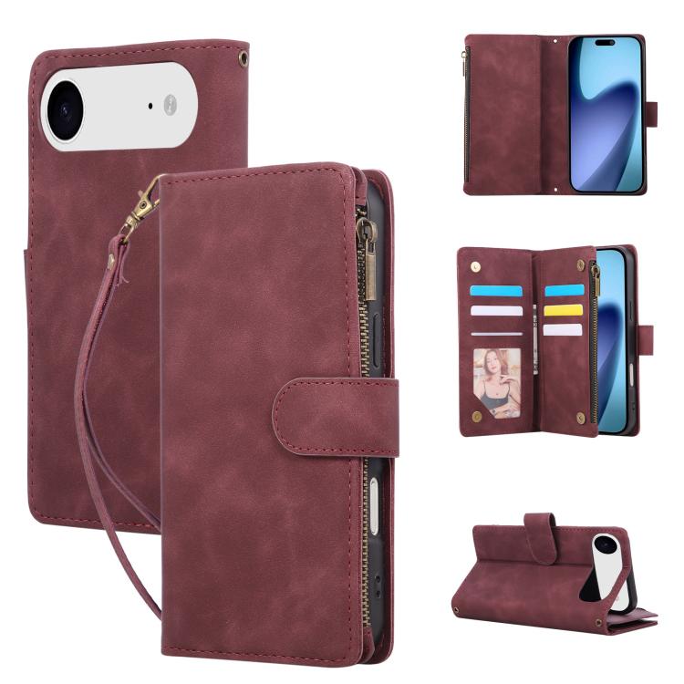 For iPhone Air Multifunctional Multi-Card Wallet Phone Leather Case(Wine Red)