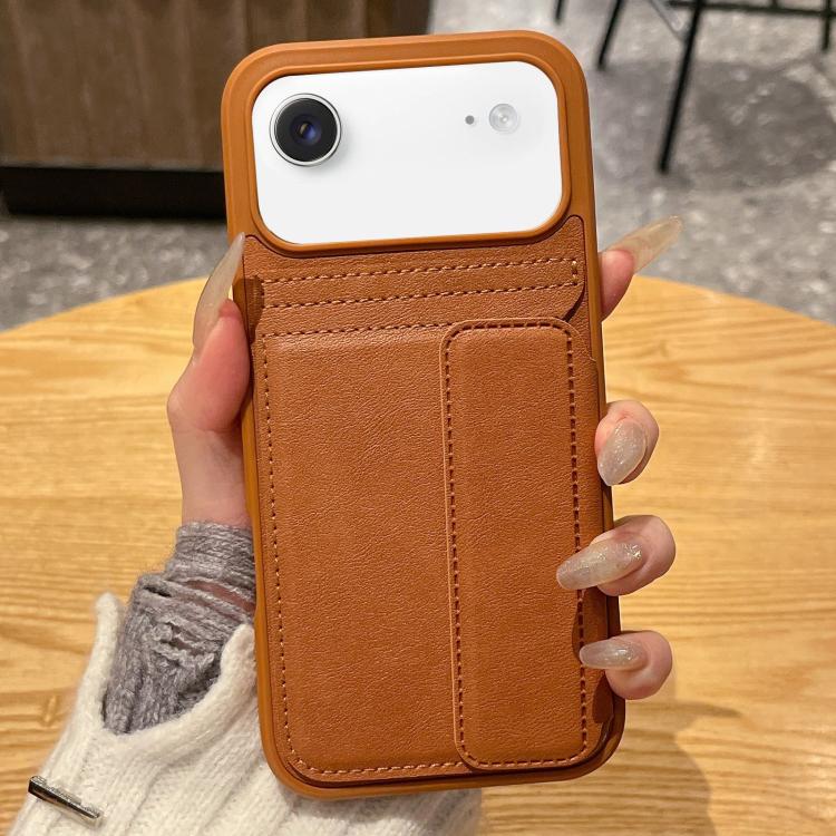 For iPhone Air Multifunctional Premium Card Bag Holder Phone Case(Brown)