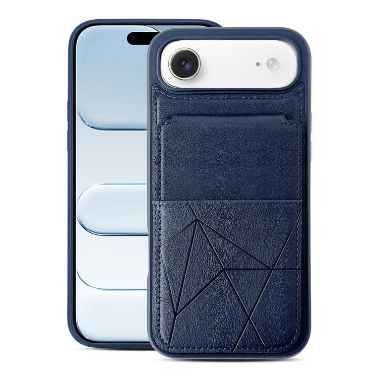 For iPhone Air Multifunctional Vertical Flip Card Wallet Holder Vegan Leather Back Phone Case(Blue)
