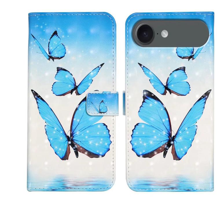 For iPhone Air Oil Embossed 3D Drawing Leather Phone Case(3 Butterflies)