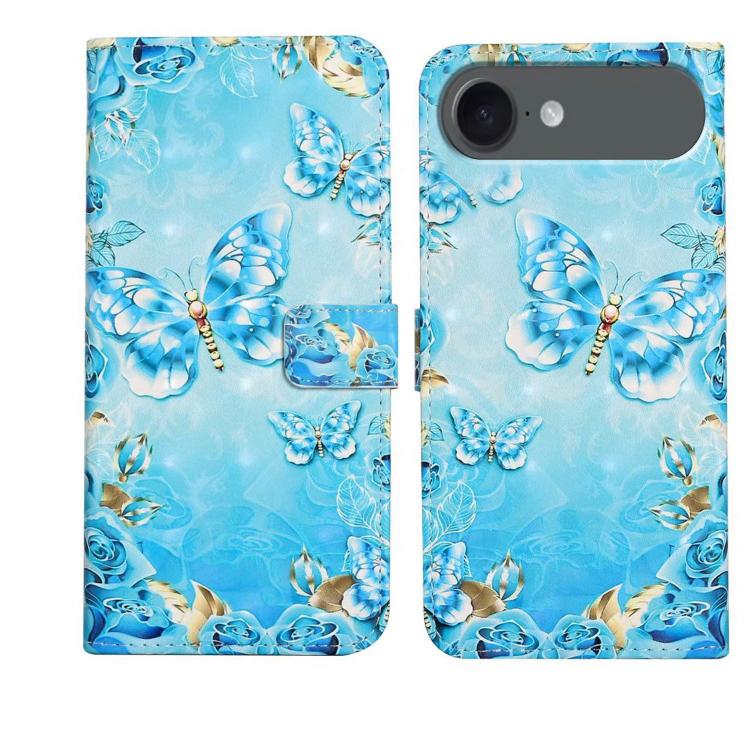 For iPhone Air Oil Embossed 3D Drawing Leather Phone Case(Blue Butterflies)