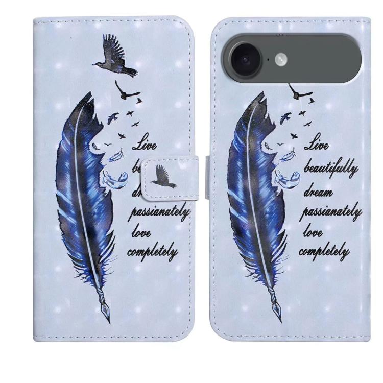 For iPhone Air Oil Embossed 3D Drawing Leather Phone Case(Blue Feather)