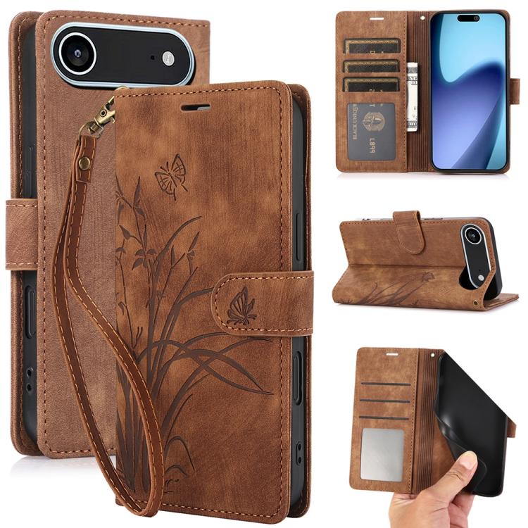 For iPhone Air Orchid Butterfly Embossed Leather Phone Case(Brown)