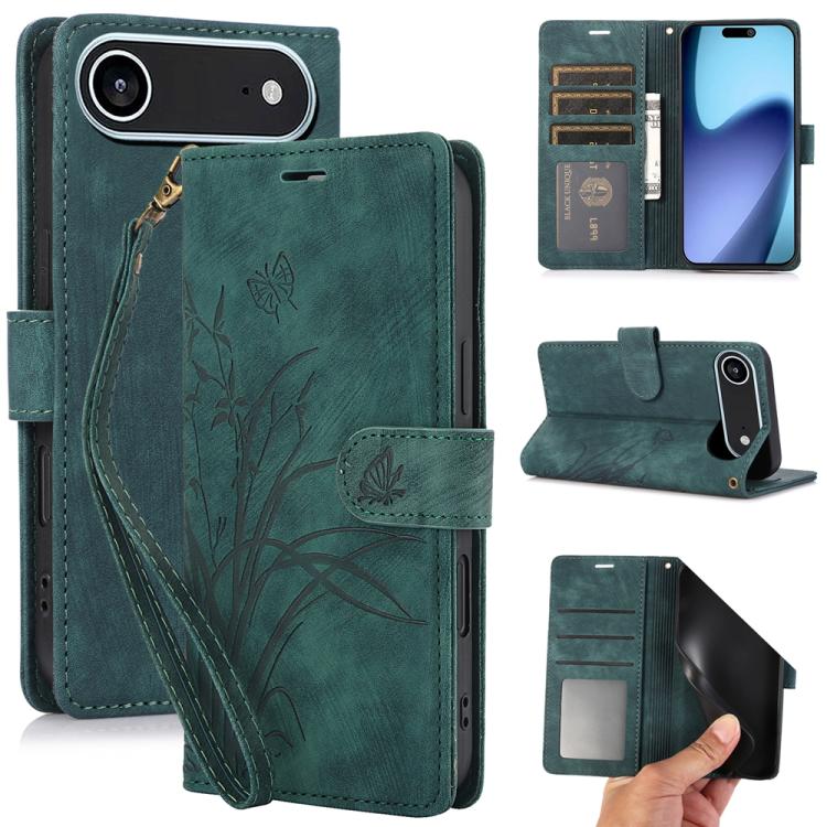For iPhone Air Orchid Butterfly Embossed Leather Phone Case(Green)