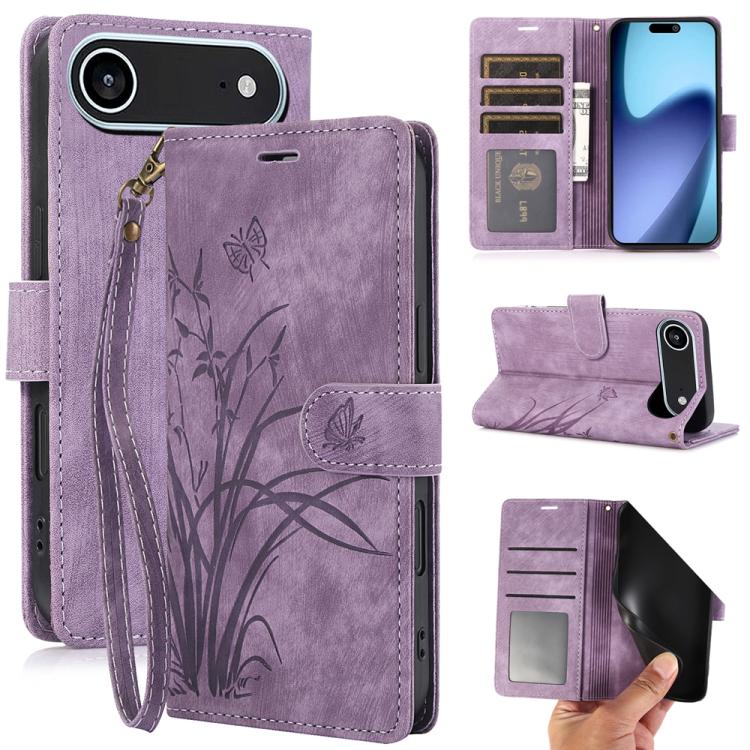 For iPhone Air Orchid Butterfly Embossed Leather Phone Case(Purple)