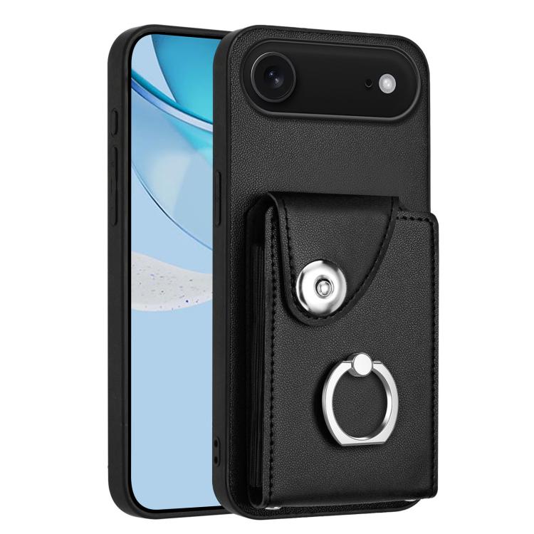For iPhone Air Organ Card Bag Ring Holder Phone Case(Black)