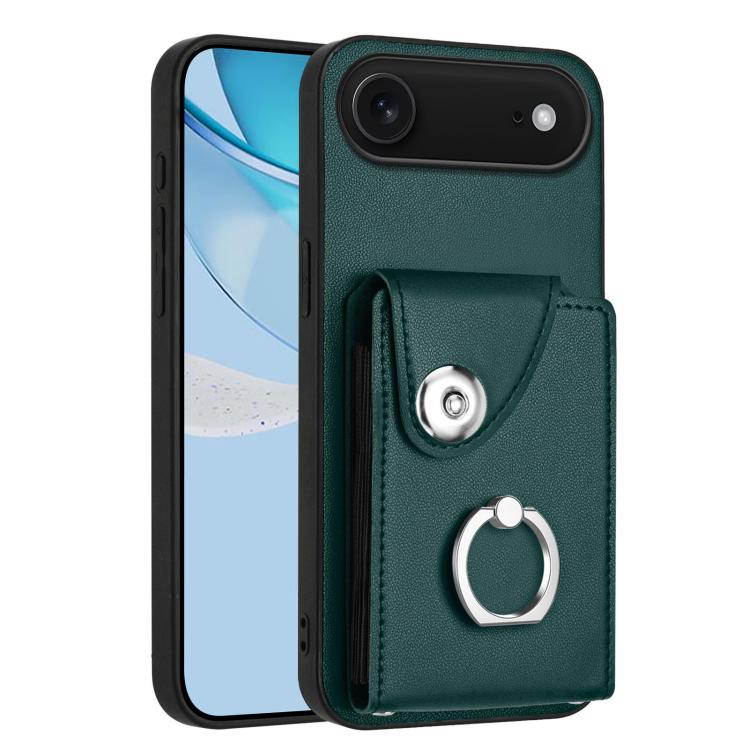 For iPhone Air Organ Card Bag Ring Holder Phone Case(Green)