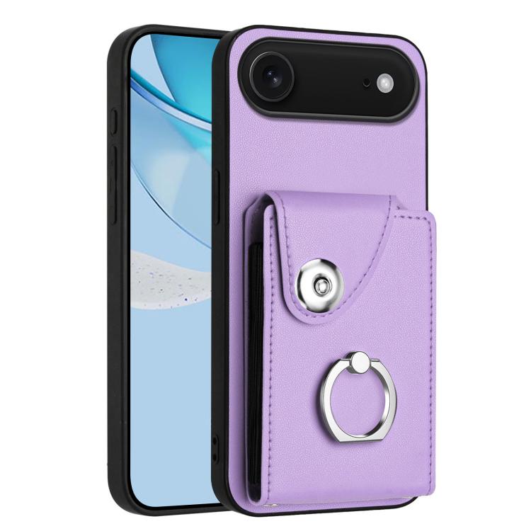 For iPhone Air Organ Card Bag Ring Holder Phone Case(Purple)
