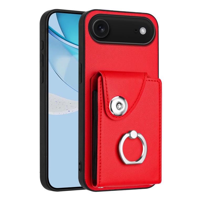 For iPhone Air Organ Card Bag Ring Holder Phone Case(Red)