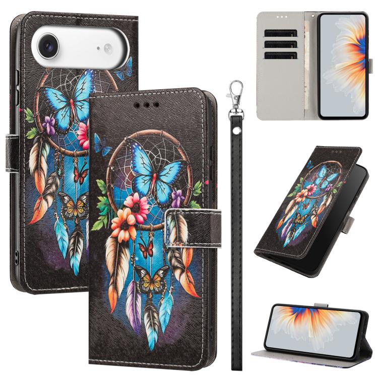 For iPhone Air Painted Pattern Vegan Leather Phone Case with Strap(Dreamcatcher)