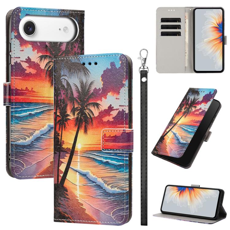 For iPhone Air Painted Pattern Vegan Leather Phone Case with Strap(Hawaii)