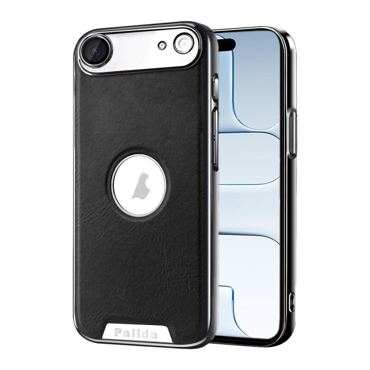 For iPhone Air Palida Electroplated Mecha-Style Vegan Leather Shockproof Phone Case(Black)