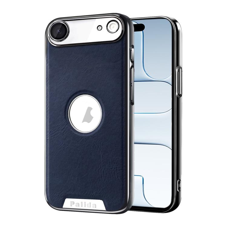 For iPhone Air Palida Electroplated Mecha-Style Vegan Leather Shockproof Phone Case(Blue)