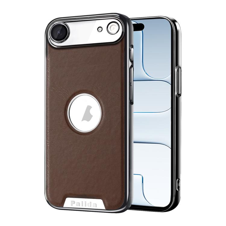 For iPhone Air Palida Electroplated Mecha-Style Vegan Leather Shockproof Phone Case(Brown)