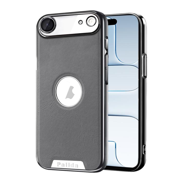 For iPhone Air Palida Electroplated Mecha-Style Vegan Leather Shockproof Phone Case(Gray)