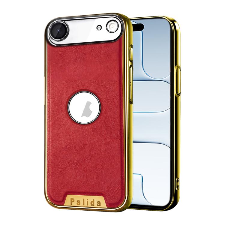 For iPhone Air Palida Electroplated Mecha-Style Vegan Leather Shockproof Phone Case(Red)