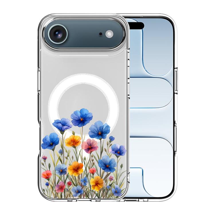 For iPhone Air Pattern Printing TPU + PC Magnetic Shockproof Phone Case(Blue Flower 020)