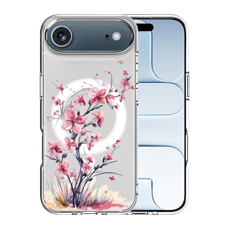 For iPhone Air Pattern Printing TPU + PC Magnetic Shockproof Phone Case(Pink Flower 012)