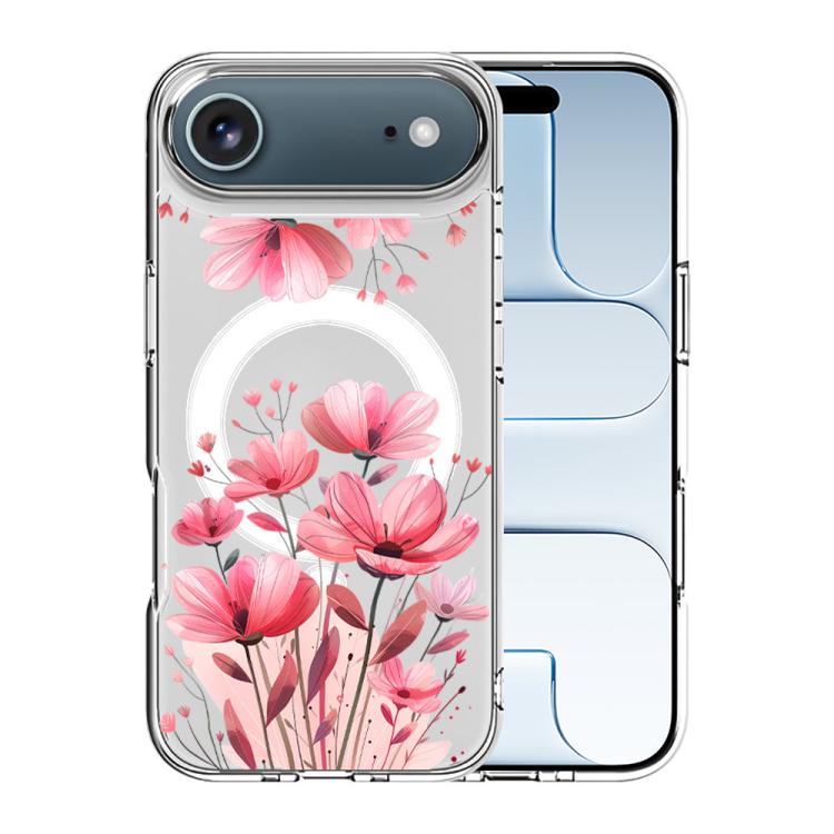 For iPhone Air Pattern Printing TPU + PC Magnetic Shockproof Phone Case(Pink Flower 034)
