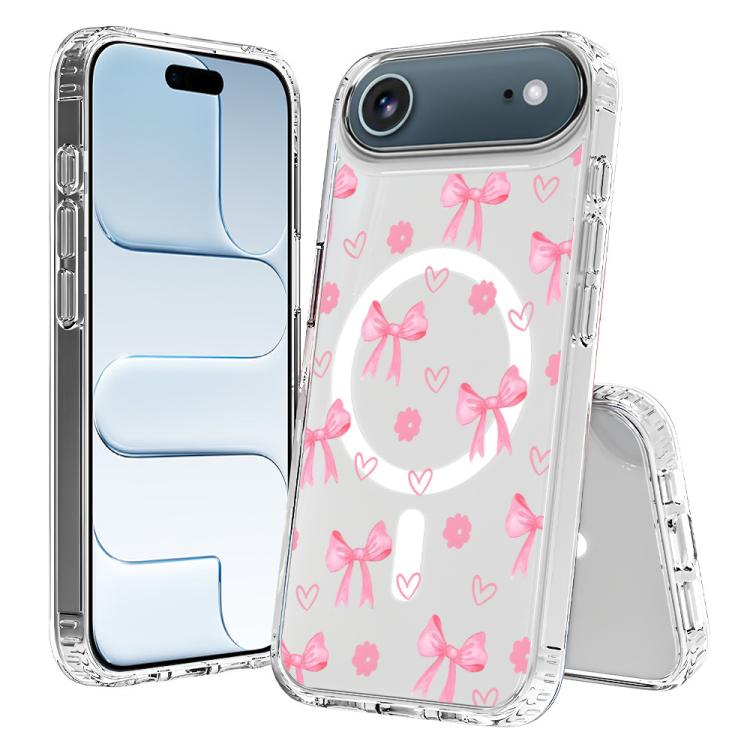 For iPhone Air Pattern Printing TPU + PC Magnetic Shockproof Phone Case(Pink Heart Bow 024)
