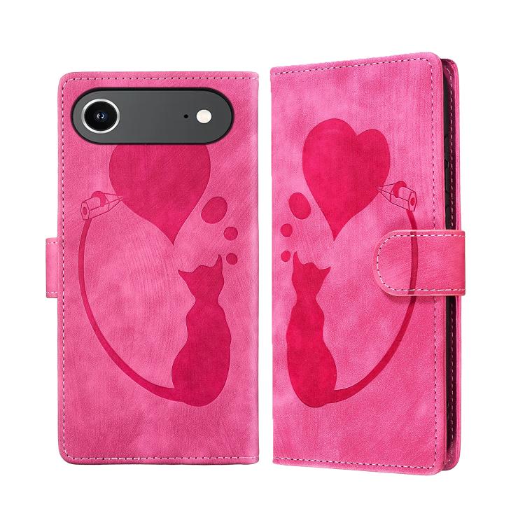 For iPhone Air Pen Heart Cat Embossed Leather Phone Case(Pink)