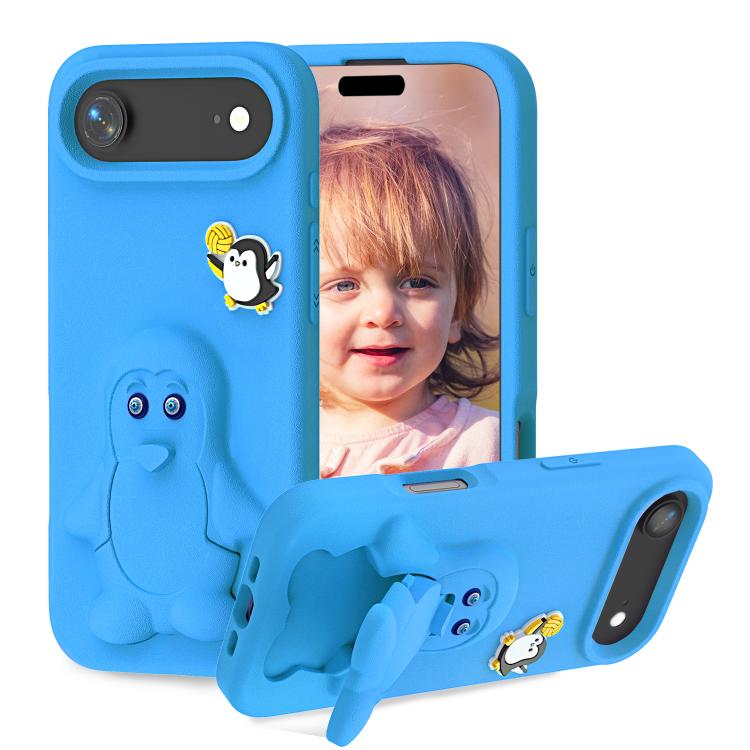 For iPhone Air Penguin Baby EVA Shockproof Phone Case with Holder(Blue)