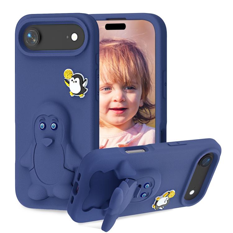 For iPhone Air Penguin Baby EVA Shockproof Phone Case with Holder(Navy Blue)