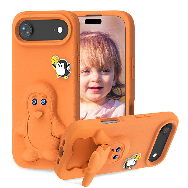 For iPhone Air Penguin Baby EVA Shockproof Phone Case with Holder(Orange)