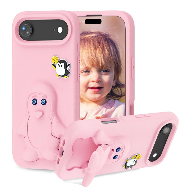 For iPhone Air Penguin Baby EVA Shockproof Phone Case with Holder(Pink)