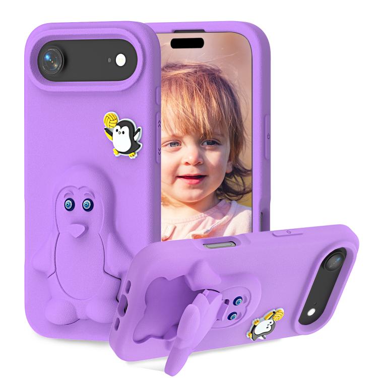 For iPhone Air Penguin Baby EVA Shockproof Phone Case with Holder(Purple)