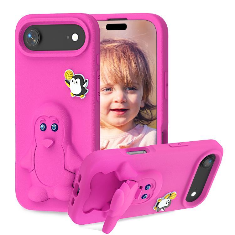 For iPhone Air Penguin Baby EVA Shockproof Phone Case with Holder(RoseRed)