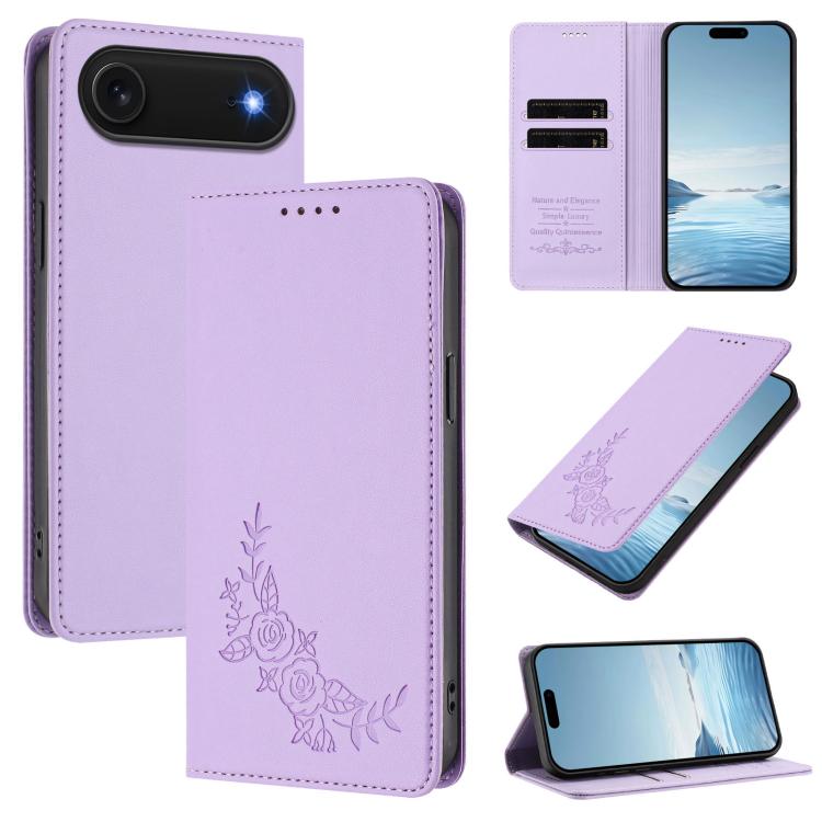 For iPhone Air Peony Embossed Magnetic RFID Vegan Leather Phone Case(Light Purple)