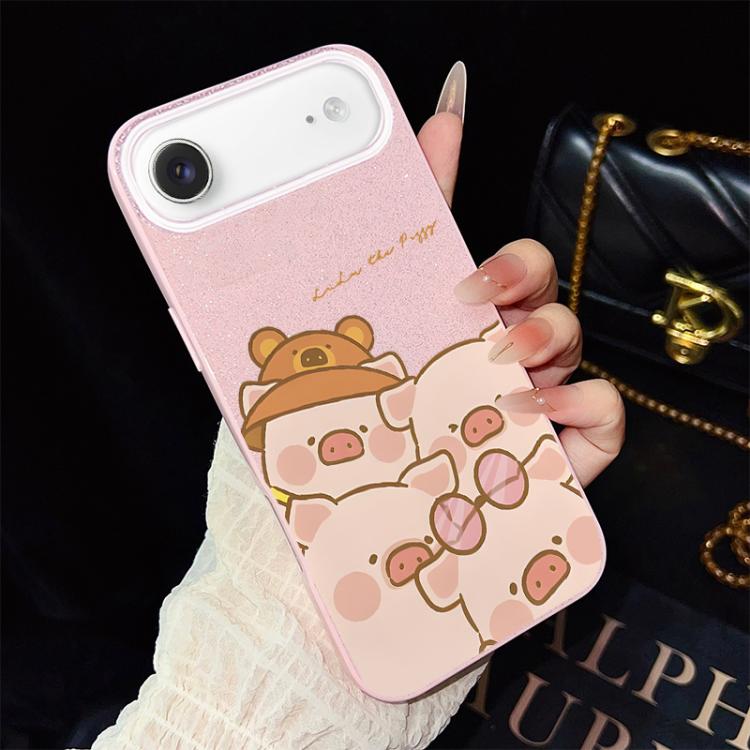 For iPhone Air Pink Pig Pattern IMD Glitter PC Hybrid TPU Phone Case(Pink)