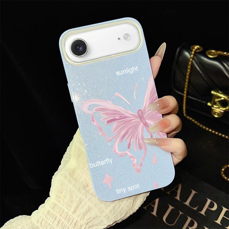 For iPhone Air Pink Stars Butterfly Pattern IMD Glitter PC Hybrid TPU Phone Case(Blue)