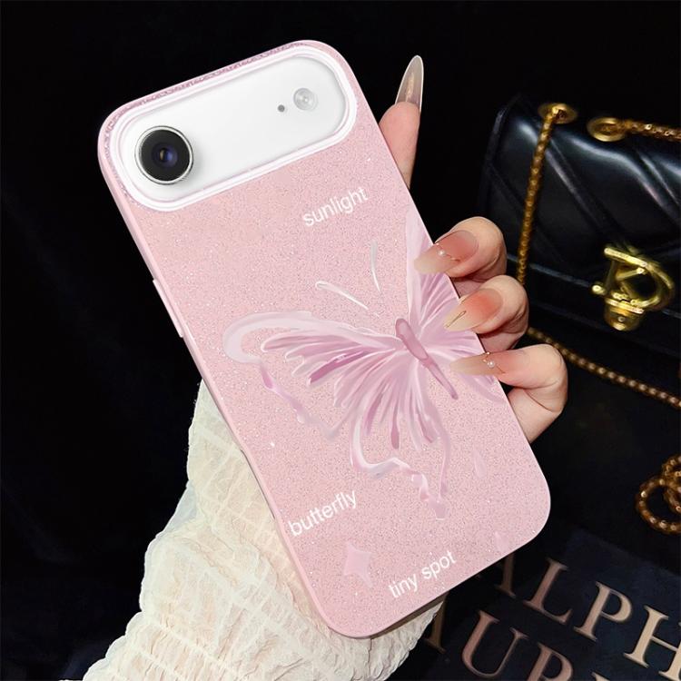 For iPhone Air Pink Stars Butterfly Pattern IMD Glitter PC Hybrid TPU Phone Case(Pink)