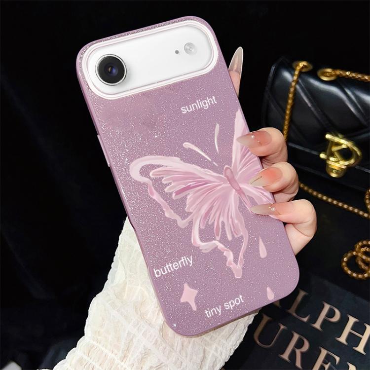 For iPhone Air Pink Stars Butterfly Pattern IMD Glitter PC Hybrid TPU Phone Case(Purple)
