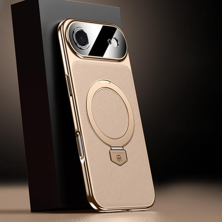 For iPhone Air Plain Leather MagSafe Holder Phone Case(Gold)