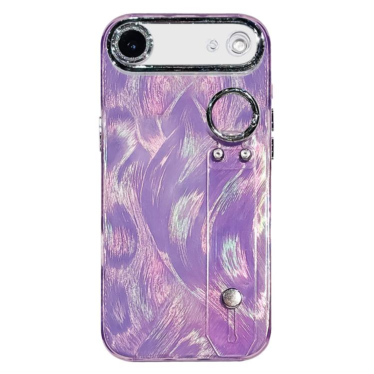 For iPhone Air Plating Feather-Gauze Texture Wristband Holder TPU Phone Case with Lens Film(Purple)