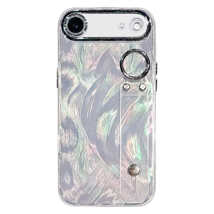 For iPhone Air Plating Feather-Gauze Texture Wristband Holder TPU Phone Case with Lens Film(White)