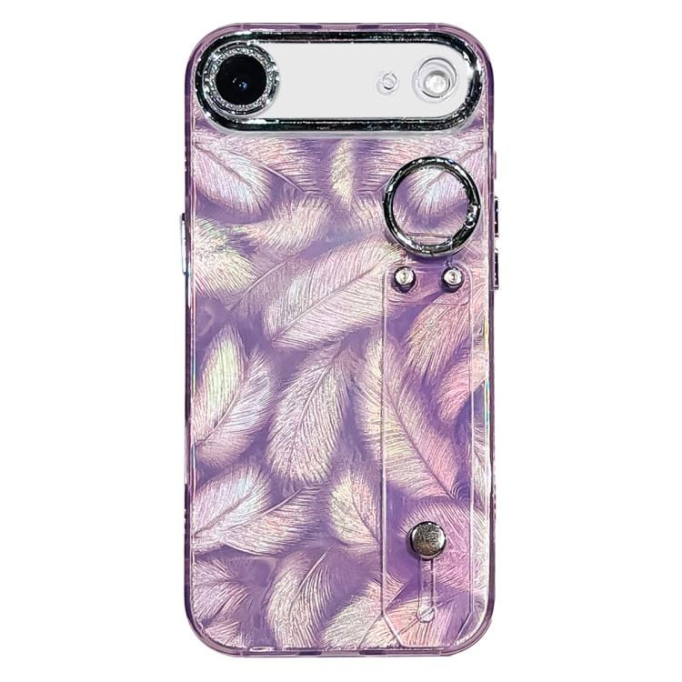 For iPhone Air Plating Feather Texture Wristband Holder TPU Phone Case with Lens Film(Purple)