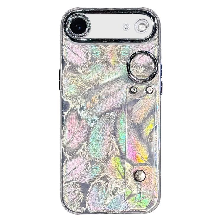 For iPhone Air Plating Feather Texture Wristband Holder TPU Phone Case with Lens Film(Silver)